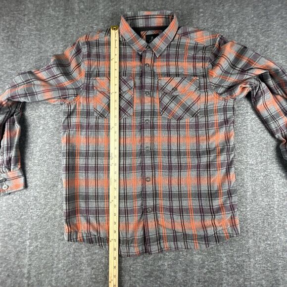 Prana Asylum Flannel Jacket Men's L Thermal Lined Snap Button Orange Gray Hiking - Picture 11 of 13